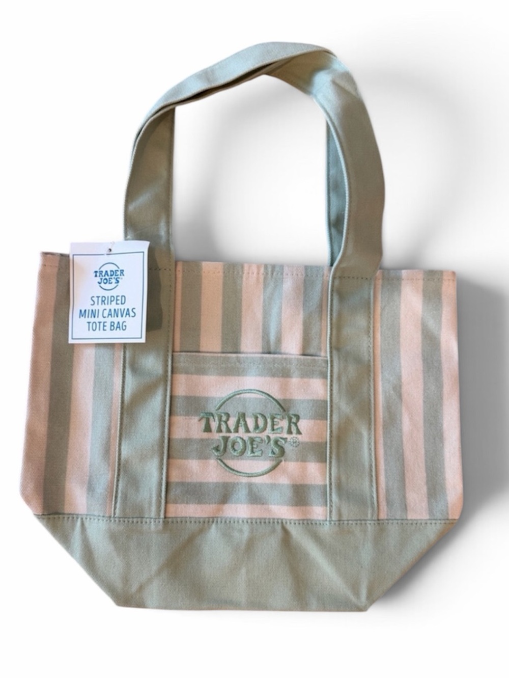 NWT TRADER JOE’S Mini Green Stripe Canvas Tote Bag
